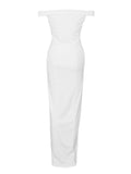 Momnfancy White Off Shoulder Side Slit Babyshower Wedding Prom Party Maternity Maxi Dress