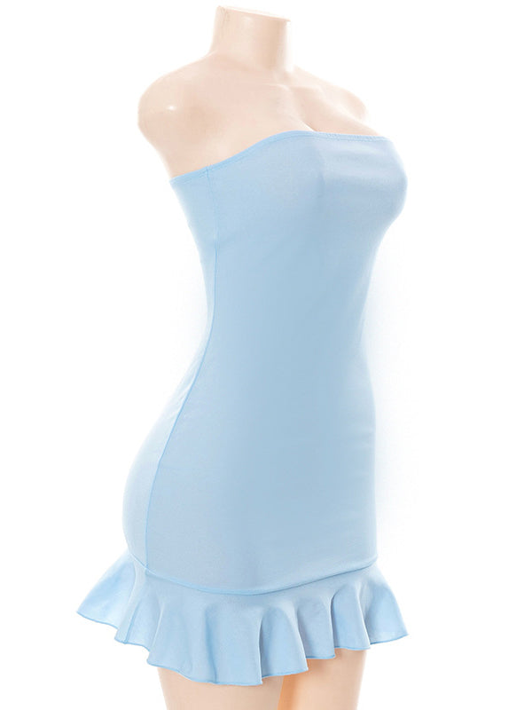 Momnfancy Blue Ruffle Bandeau Bodycon Fashion Bbay Shower Gender Reveal Maternity Mini Dress