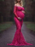 Momnfancy Lace Off Shoulder Bodycon Mermaid Maternity For Babyshower Maxi Dress