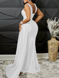 Momnfancy White Side Slit V-Neck Spaghetti Strap Trailing Sleeveless Evening Maternity Maxi Dress
