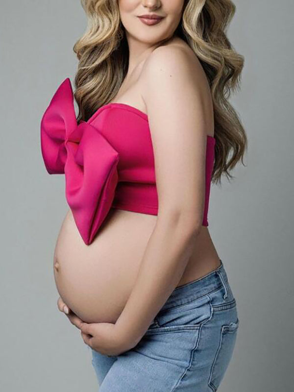 Momnfancy Rose Carmine BowKnot Bandeau Crop Photoshoot Photography Elegant Pregnancy Maternity Top Vest