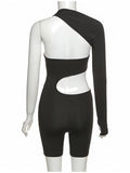 Momnfancy Black Irregular Cut Out One Shoulder Shports Yoga Pregnancy Fashion Maternity Short Jumpsuit