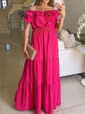 Momnfancy Rose Carmine Off Shoulder Ruched Photoshoot Flowy Empire Waist Maternity Frenulum Dress