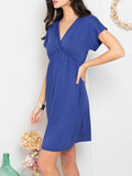 Momnfancy Big Swing V-neck Dolman Short Sleeve Maternity Mini Dress