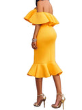 Momnfancy Ruffle Off Shoulder Bodycon Babyshower Maternity Fashion Midi Dress