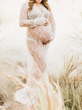 Momnfancy Floral Lace Deep V-neck Photo Shoot Pregnant Maternity Dress