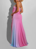 Momnfancy Gradient Color Spaghetti Strap Slit Baby Shower Maternity Maxi Dress