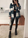 Momnfancy Plaid Pockets Turndown Collar Long Sleeve Top Shirt Maternity Jacket