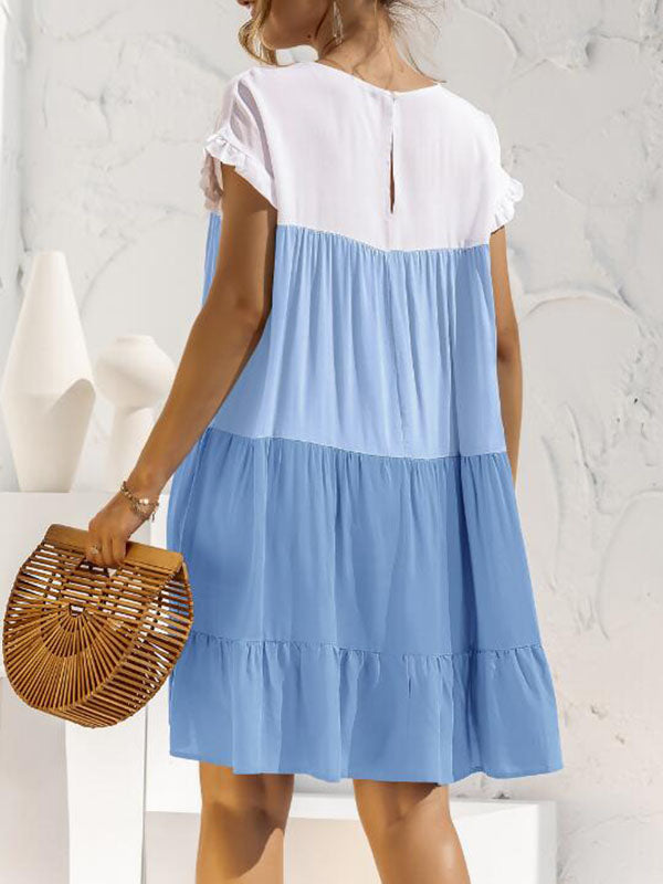 Momnfancy Blue Gradient Color Flutter Sleeve A-line Baby Shower Pregnancy Maternity Mini Dress