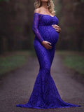 Momnfancy Lace Off Shoulder Bodycon Mermaid Maternity For Babyshower Maxi Dress