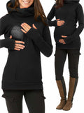Momnfancy Hooded Solid Color Long Sleeve Baby Shower Maternity Daily Nursing Sweatshirt