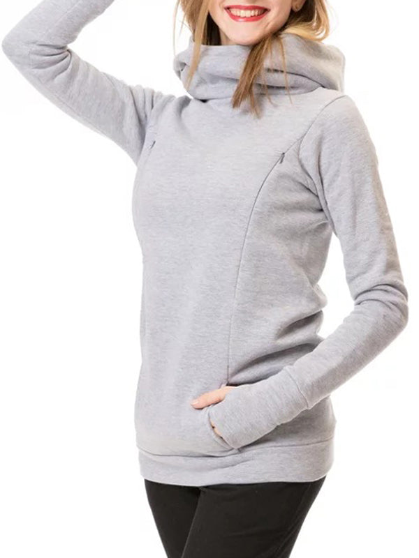 Momnfancy Hooded Solid Color Long Sleeve Baby Shower Maternity Daily Nursing Sweatshirt