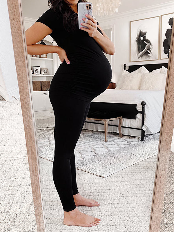 Momnfancy Solid Color High Waisted Yoga Pregnancy Daily Leggings