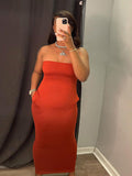 Momnfancy Bandeau clubwear Off-shoulder Pockets Solid color Maternity Maxi Dress