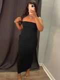 Momnfancy Bandeau clubwear Off-shoulder Pockets Solid color Maternity Maxi Dress