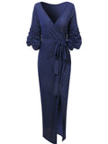 Momnfancy Glitter Sequin Side Slit Solid Babyshower Formal Party Maternity Maxi Dress