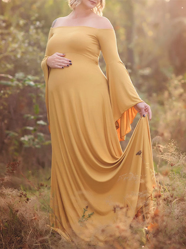 Momnfancy Off-shoulder Floor length Skirt Take Photos Plus Size Maternity Dress