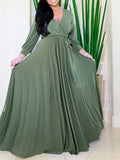 Momnfancy Plus Size V-neck Sashes Solid Color Elegant Maternity Dress