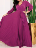Momnfancy Plus Size V-neck Sashes Solid Color Elegant Maternity Dress