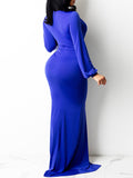 Momnfancy Deep V Long Sleeve Bodycon Side Slit Maternity Maxi Dress