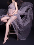 Momnfancy Photoshoot Grenadine Tulle Flowy Sleeveless Maternity Maxi Dress