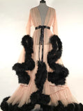 Momnfancy Tulle Photoshoot Robe Coat Feather Maternity Maxi Dress