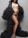 Momnfancy Solid Color Tulle Robe Grenadine Photoshoot Maternity Maxi Dress