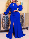 Momnfancy Formal Cut Out Slit Long Sleeve Cold Shoulder Fall Maternity Maxi Dress