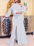 Momnfancy Formal Cut Out Slit Long Sleeve Cold Shoulder Fall Maternity Maxi Dress