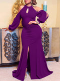 Momnfancy Formal Cut Out Slit Long Sleeve Cold Shoulder Fall Maternity Maxi Dress