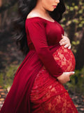 Momnfancy Photoshoot Lace Tulle Off Shoulder Bodycon Flying Maternity Maxi Dress