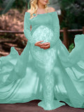 Momnfancy Photoshoot Lace Tulle Off Shoulder Bodycon Flying Maternity Maxi Dress