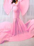 Momnfancy V-neck Long Sleeve Bodycon Floor Length Photoshoot Maternity Maxi Dress