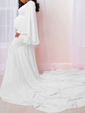 Momnfancy V-neck Long Sleeve Bodycon Floor Length Photoshoot Maternity Maxi Dress