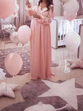 Momnfancy V-neck Long Sleeve Cold Shoulder Slit Baby Shower Maternity Maxi Dress