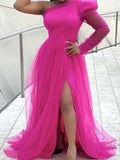 Momnfancy Grenadine Slit Oblique Shoulder One Sleeve Plus Size Maternity Photoshoot Maxi Dress
