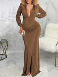 Momnfancy V-Neck Long Sleeve Autumn And Winter Maternity Evening Dress