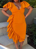 Momnfancy Irregular V-neck Basic Patchwork Elegant Maternity Midi Dress