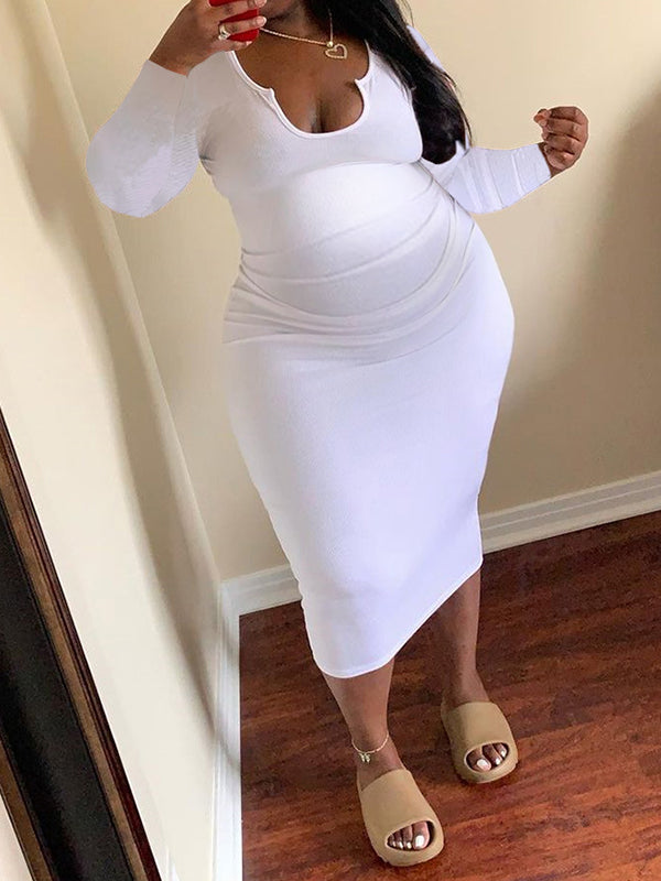 Momnfancy Bodycon Fitted Long Sleeve Fall Plus Size Baby Shower Maternity Midi Dress