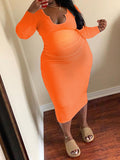 Momnfancy Bodycon Fitted Long Sleeve Fall Plus Size Baby Shower Maternity Midi Dress