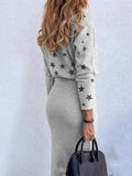 Momnfancy Starry Print Bodycon High Neck Long Sleeve Fall Maternity Midi Dress