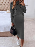 Momnfancy Starry Print Bodycon High Neck Long Sleeve Fall Maternity Midi Dress