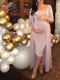 Momnfancy Pink Glitter Bright Wire 2-in-1 Bodycon Cardigan Baby Shower Party Going Out Outfit Maternity Midi Dress