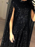 Momnfancy Sequin Cape High Neck Sleeveless Sparkly Cocktail Maternity Mini Dress