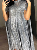 Momnfancy Sequin Cape High Neck Sleeveless Sparkly Cocktail Maternity Mini Dress