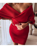 Momnfancy Chrismas Boat Neck Backless Slim Fit Long Sleeve Fall Red Maternity Mini Dress
