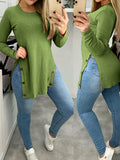 Momnfancy Solid Color Buttons Slit Long Sleeve Maternity T-shirt