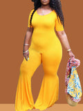 Momnfancy Round Neck Plus Size Flare Bell Bottom Maternity Jumpsuit