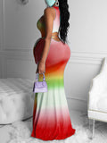 Momnfancy Gradient Belt Mermaid Round Neck Sleeveless Maternity Maxi Dress