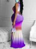 Momnfancy Gradient Belt Mermaid Round Neck Sleeveless Maternity Maxi Dress
